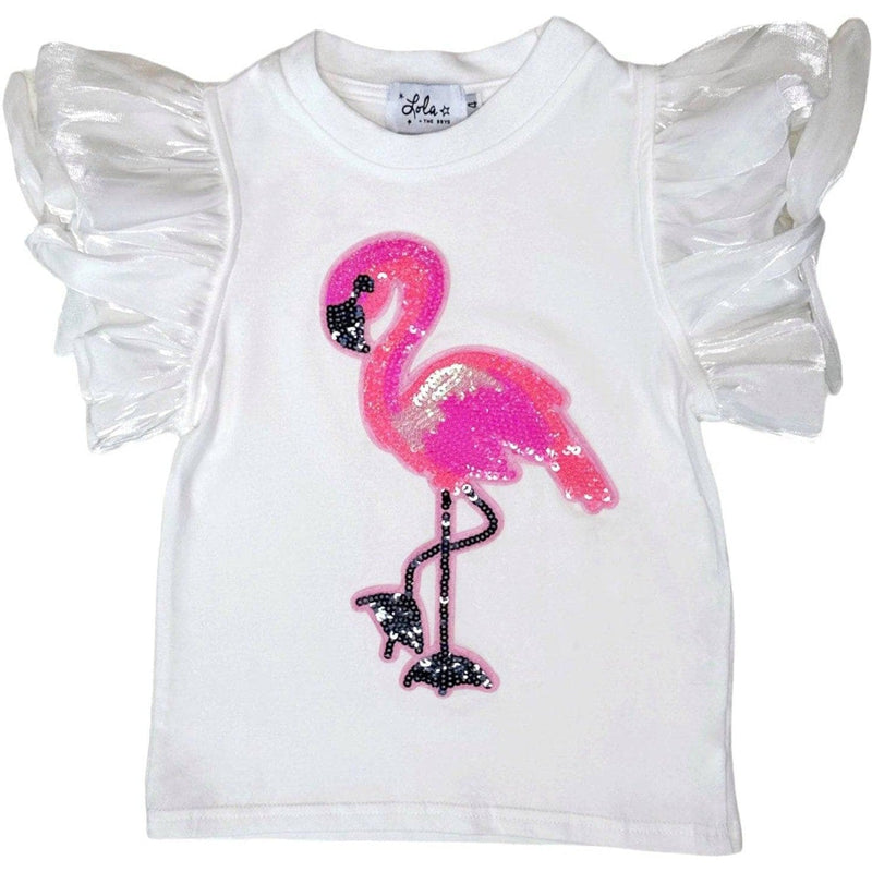Lola + The Boys Beaded Flamingo Ruffle T-shirt