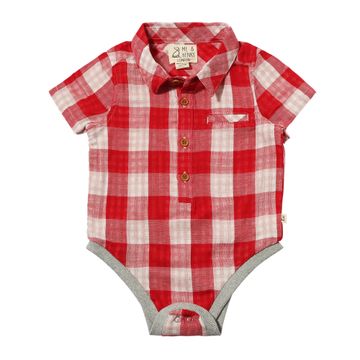 Me & Henry Helford Woven Onesie | Red/White Gauze Plaid