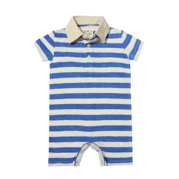 Me & Henry Saltash Polo Romper | Royal/White Striped Slub