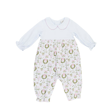 Cypress Row Christmas Toile And Stripe Girls Collins Classic Romper