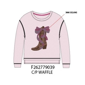 Paper Flower Sequins Western Boot Sweatshirt