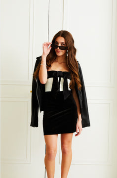 Theme Leni Velour Dress with Big Black Bow