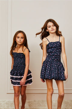 Theme Gemma Satin Black Rose Mini Skirt with Pink Lace