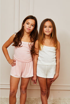 Theme Teddy Light Pink Heart Pointelle Shorts with White Lace