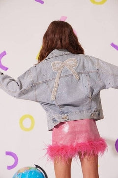 Lola + The Boys Crystal Bow Denim Jacket