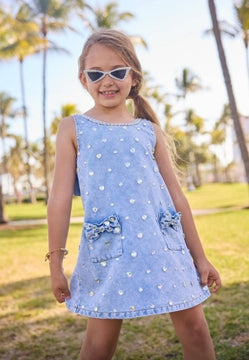 Lola + The Boys Crystal Heart Denim Bow Dress