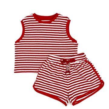 Blended Spirit Striped Terry Short Set | Red & White