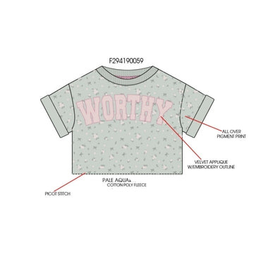 Paper Flower Worthy Applique with Embroidery T-Shirt | Pale Aqua