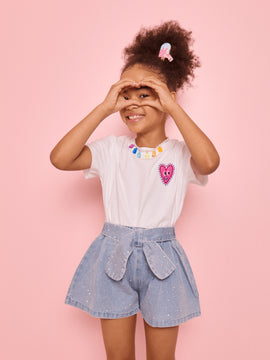 Lola + The Boys Sparkle Bow Denim Short