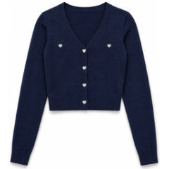 Theme Mickey Lighter Navy with Heart Diamond Buttons Sweater Cardigan