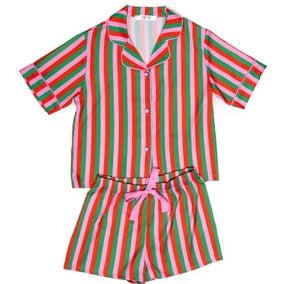Sunshine Society Womens Christmas Candy Stripe Silky Ss Pants Set | Candy Stripe - Baby Biz