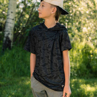 Burlebo Youth Short Sleeve Performance Hoodie | Black Camo