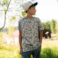 Burlebo Youth Short Sleeve Performance Hoodie | Classic Deer Camo