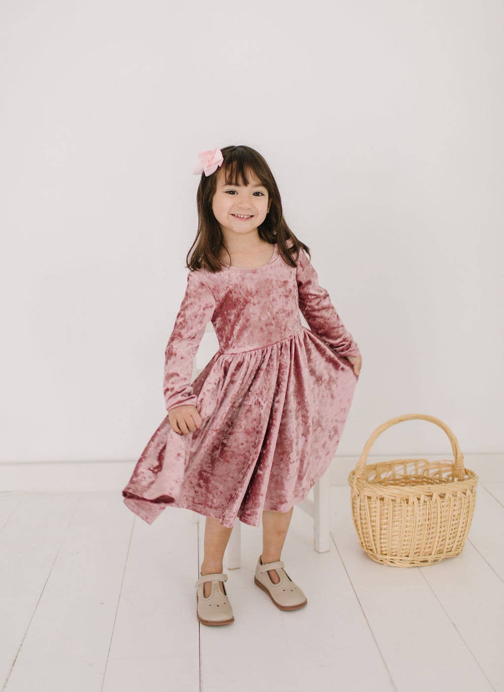 Gwendolyn Dress in Tea Rose Crushed Velvet