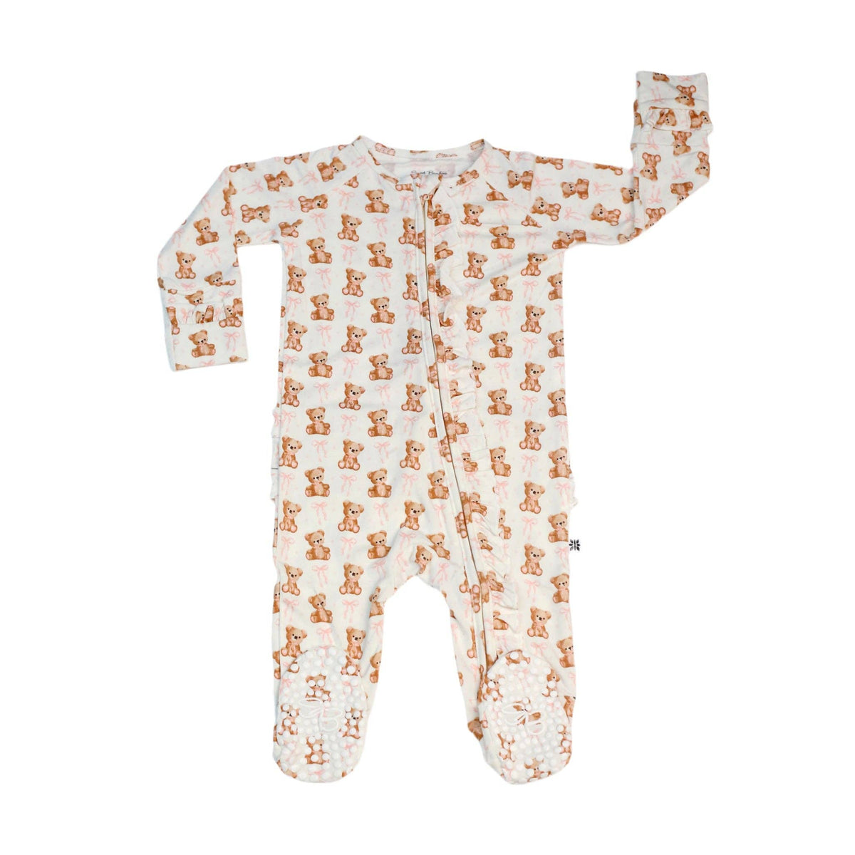 Bamboo Ruffle Footie - Pink Teddy - Baby Biz