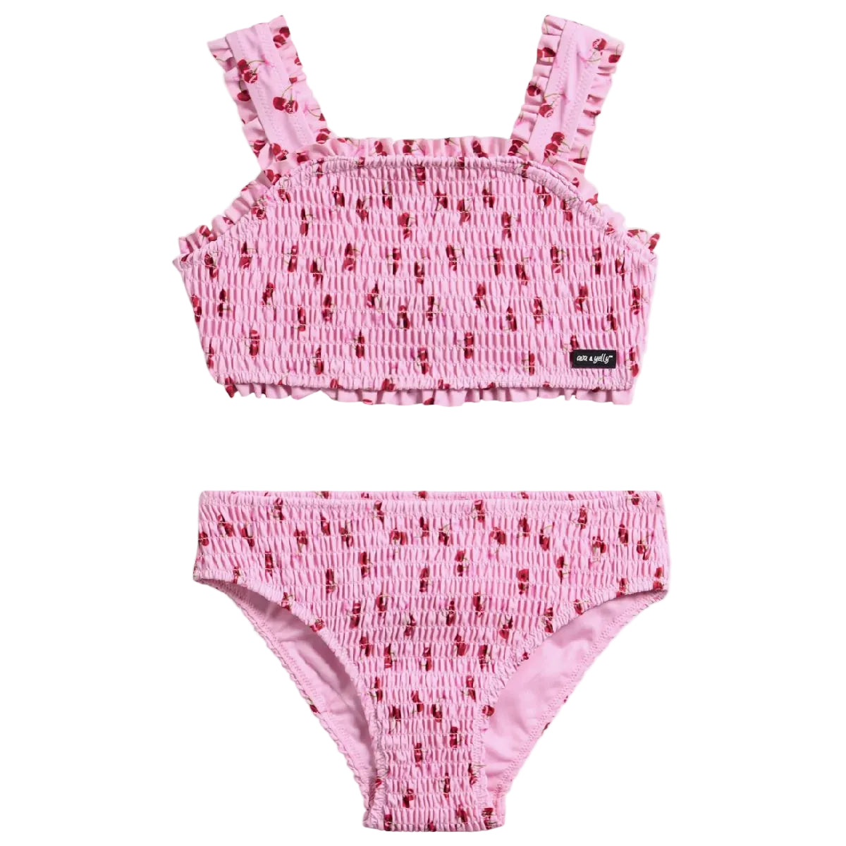 Ava & Yelly Girls Cherry Smocked Two-Piece Swimsuit