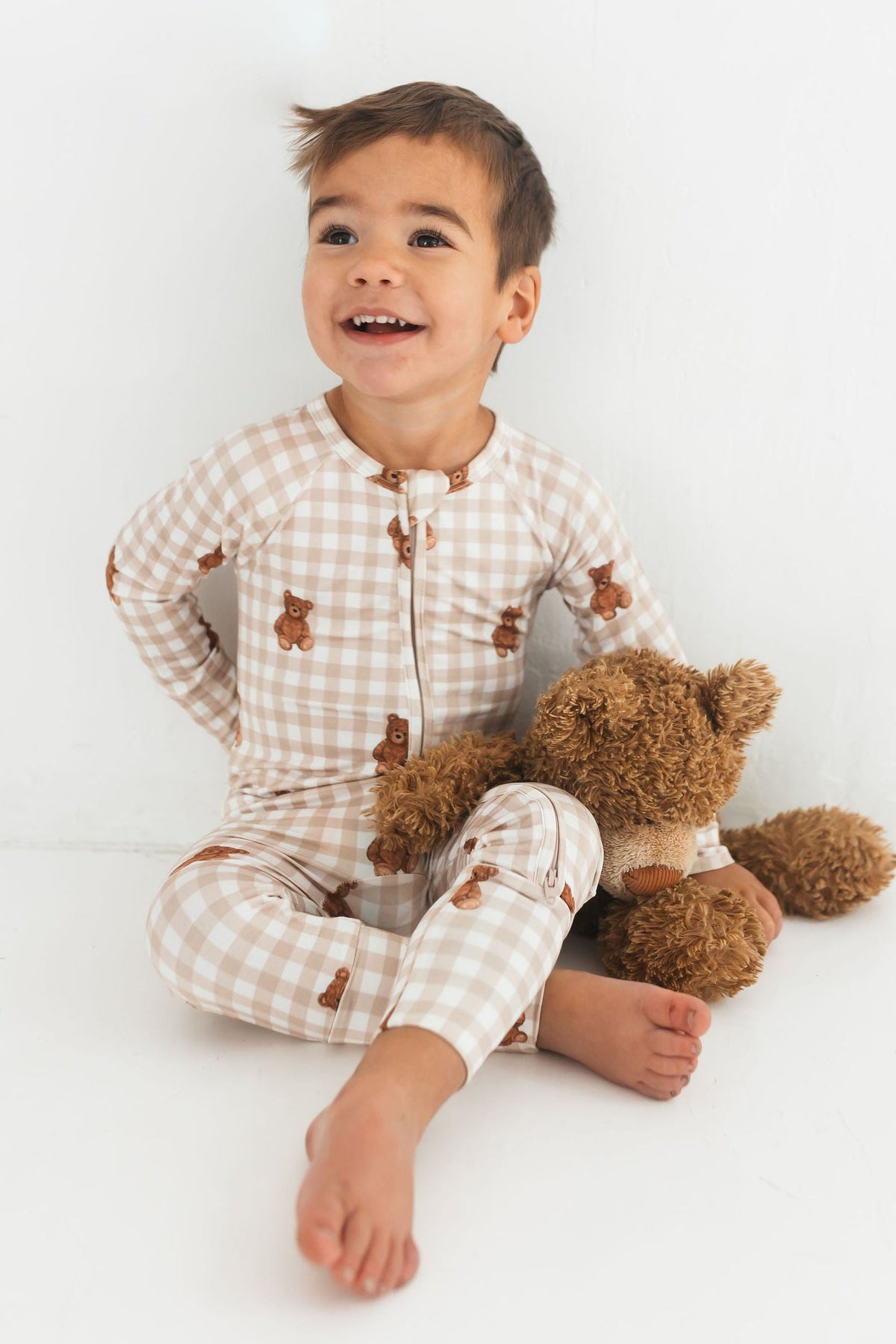 In My Jammers Teddy Gingham Zipper Romper