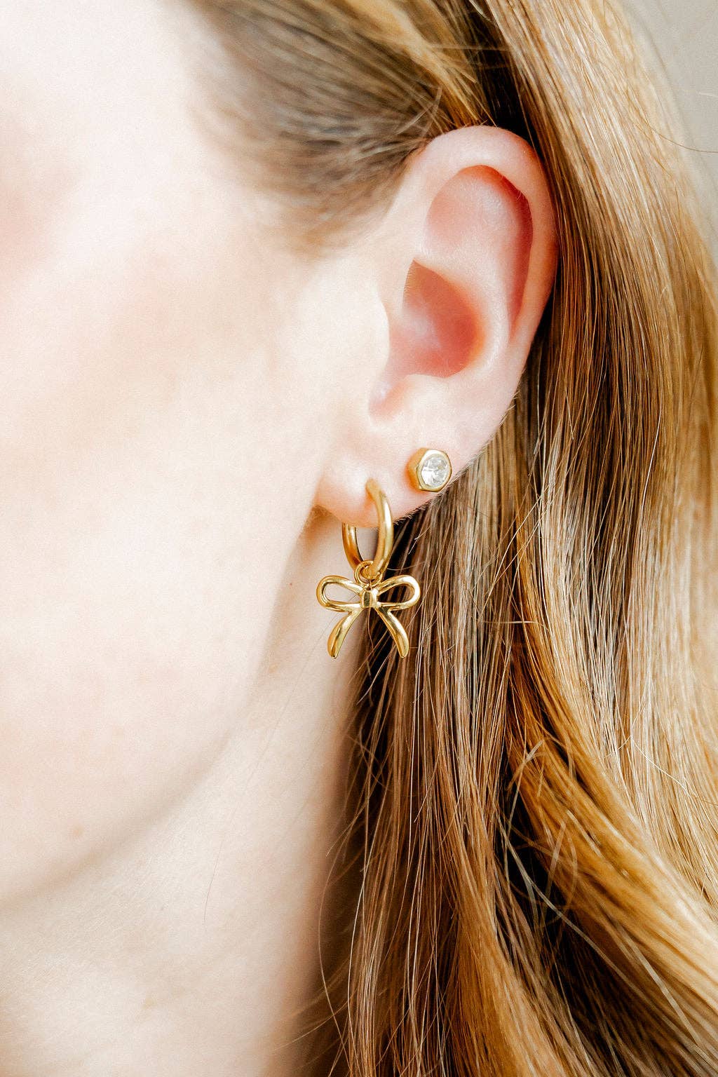 Huggie Charm Earrings - Sadie Bow Gold