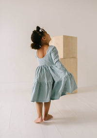 Gwendolyn Ruffle Dress in Dusty Blue