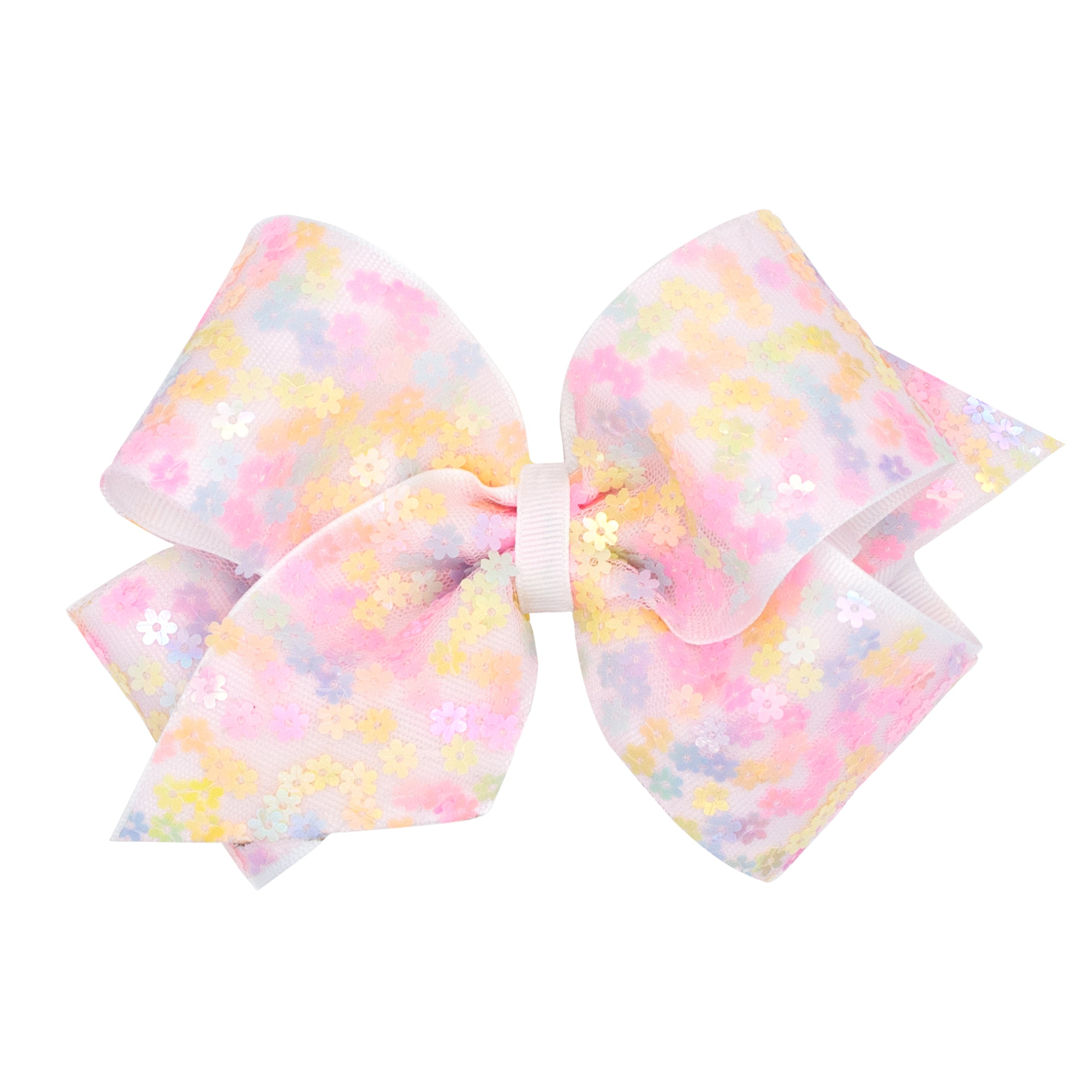 Flower Sequin Tulle Overlay Grosgrain Hair Bow