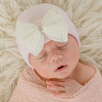 Ilybean Pearl Bow Hospital Hat for Newborn Girls -Beige / NEWBORN