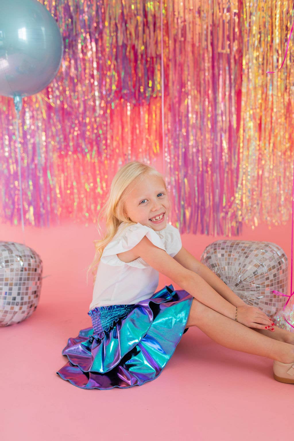 Ruffle Skort in Aqua Lamé