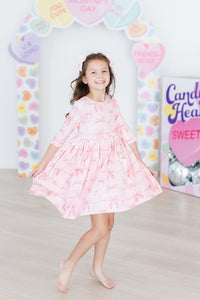 Mila & Rose Blushing Bows 3/4 Sleeve Pocket Twirl Dress