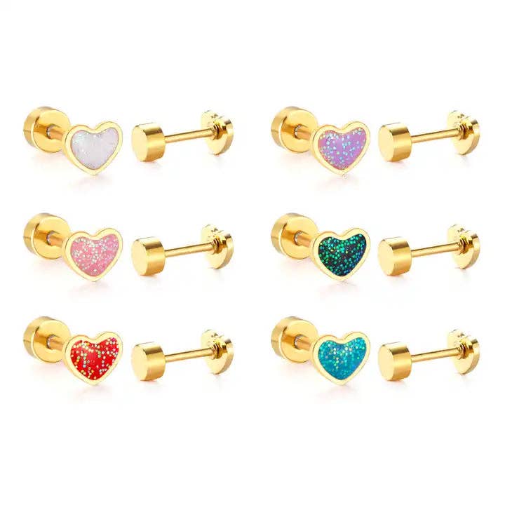 Screwback Stud Earrings - Nora Heart Teal