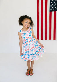 Lara Poplin Dress in Patriotic Bows