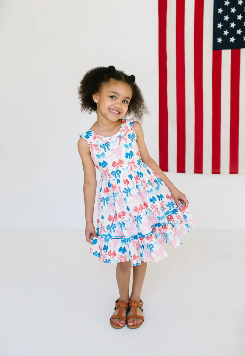 Lara Poplin Dress in Patriotic Bows