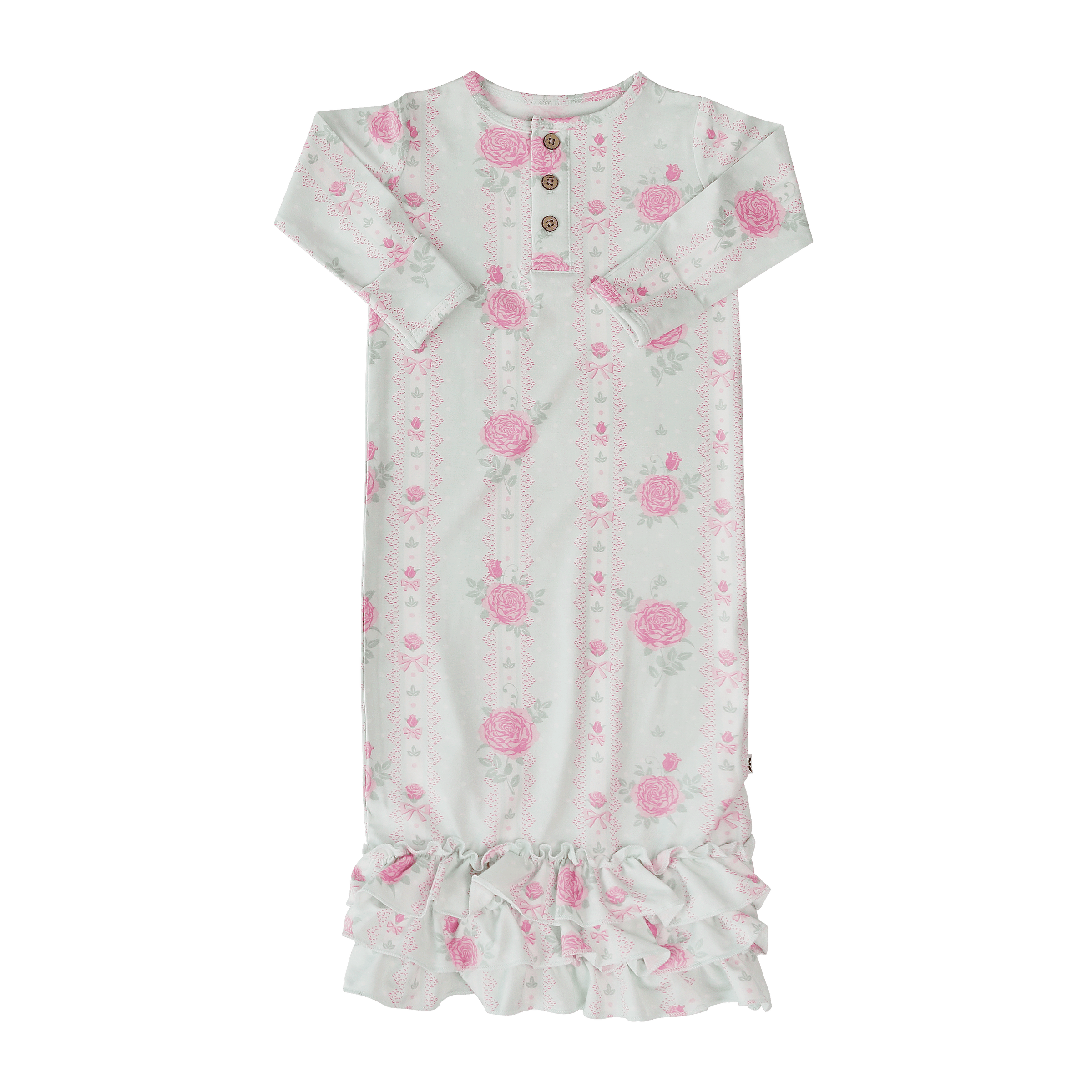 Ruffle Receiving Gown - Roses and Lace