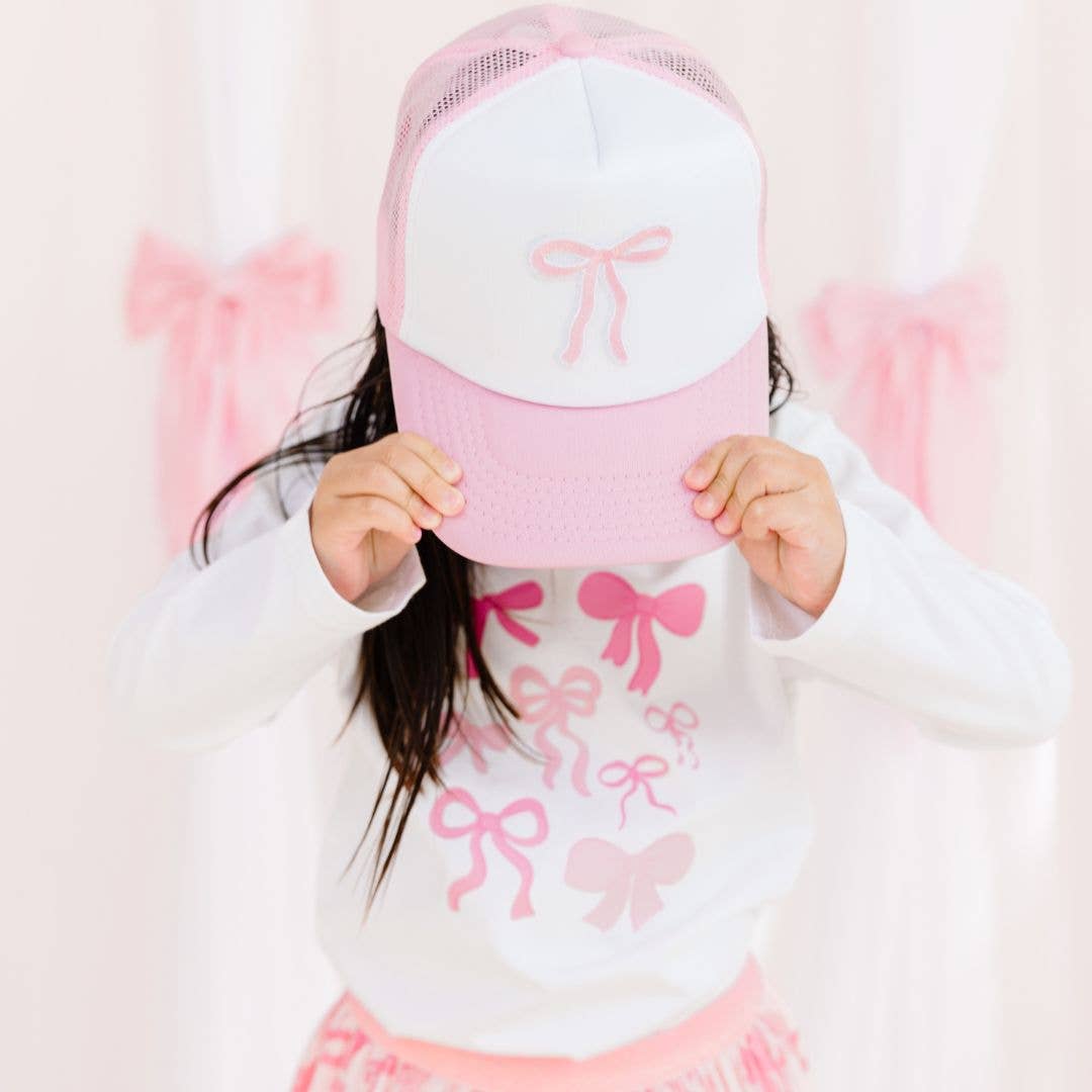 Coquette Bow Patch Trucker Hat - Pink/White - Kids Bows
