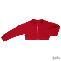 Azarhia Oversized Cropped 1/4 Zip Sweatshirt in Red