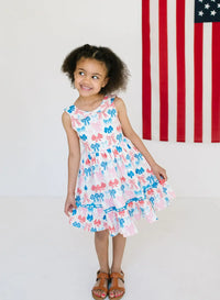Lara Poplin Dress in Patriotic Bows