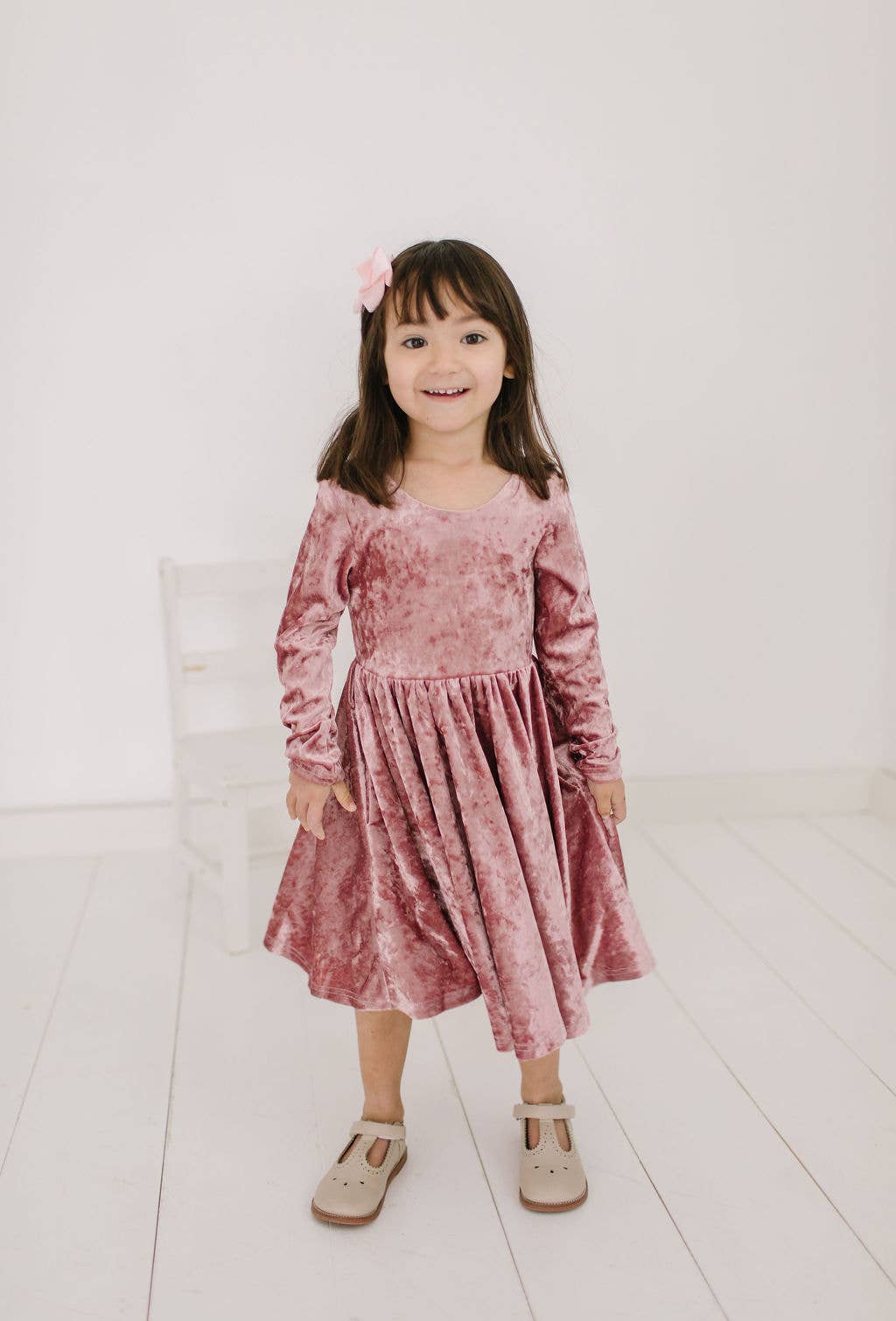 Gwendolyn Dress in Tea Rose Crushed Velvet
