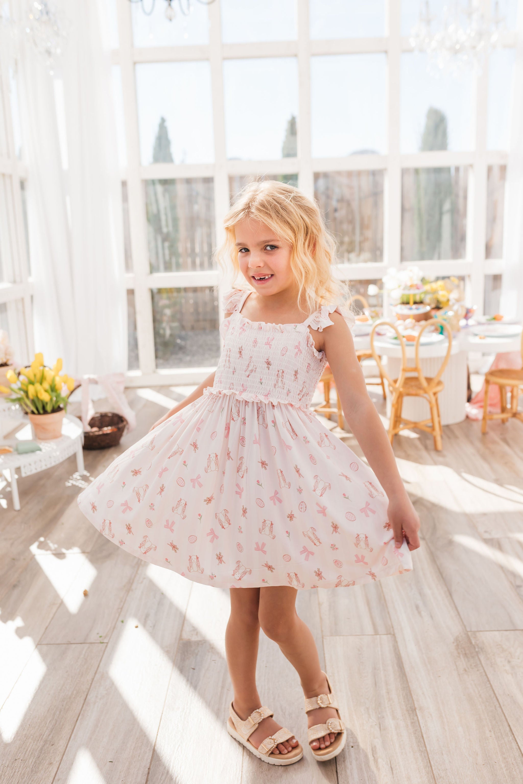In My Jammers Rosie Rabbit Smocked Twirl Dress