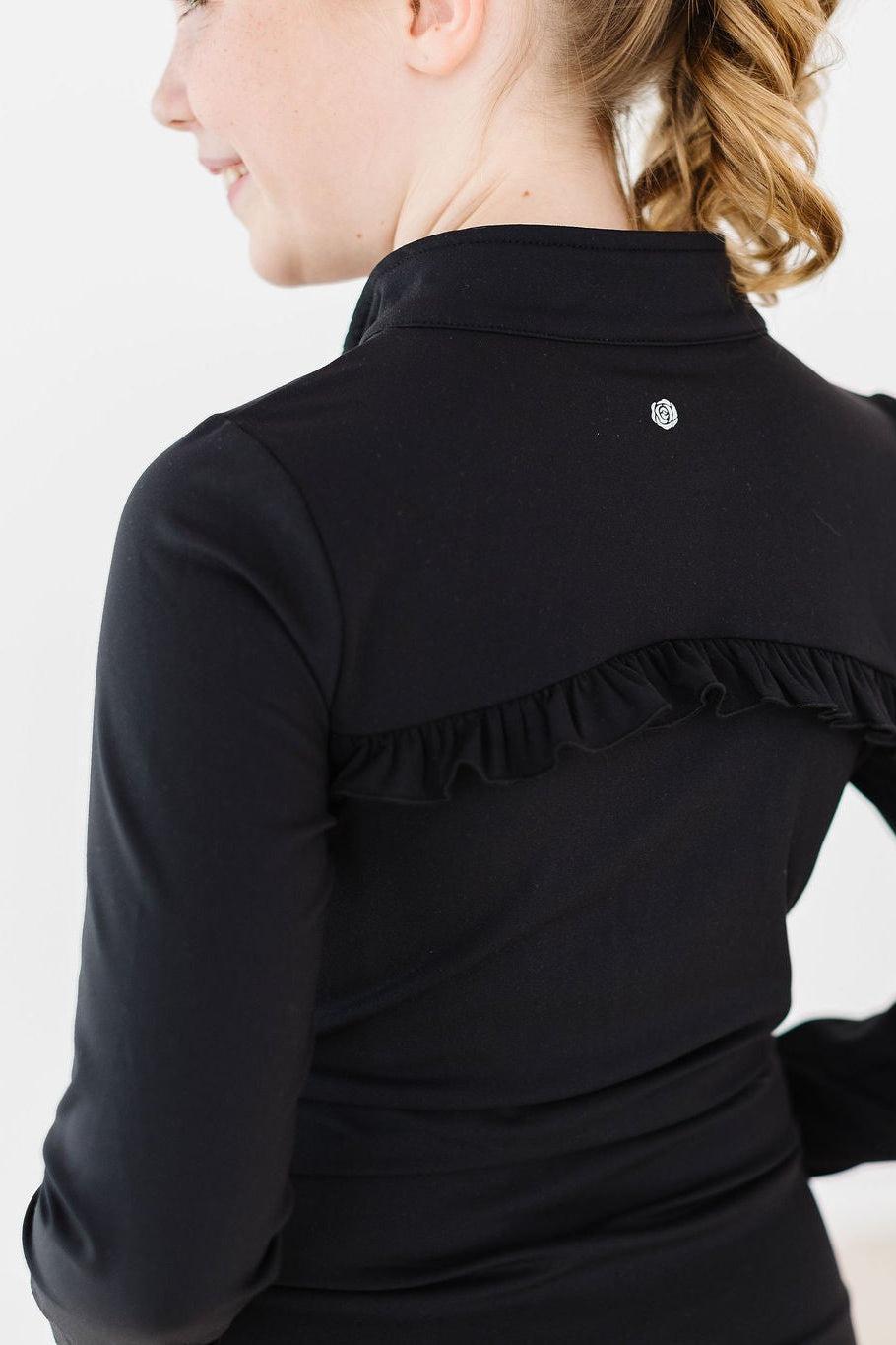 Mila & Rose Balanced Black Full-Zip Ruffle Active Jacket