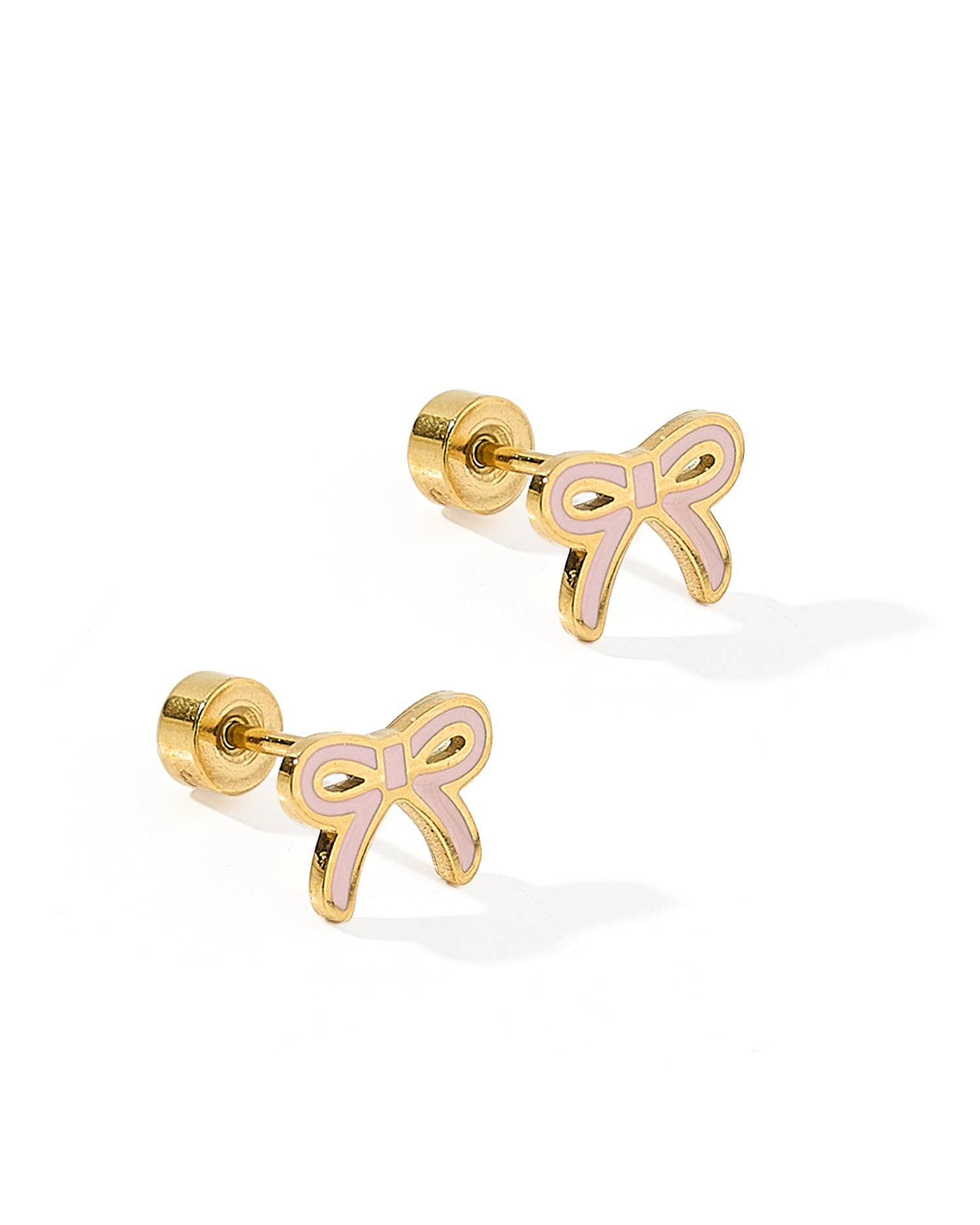 Screwback Stud Earrings - Sadie Bow Light Pink