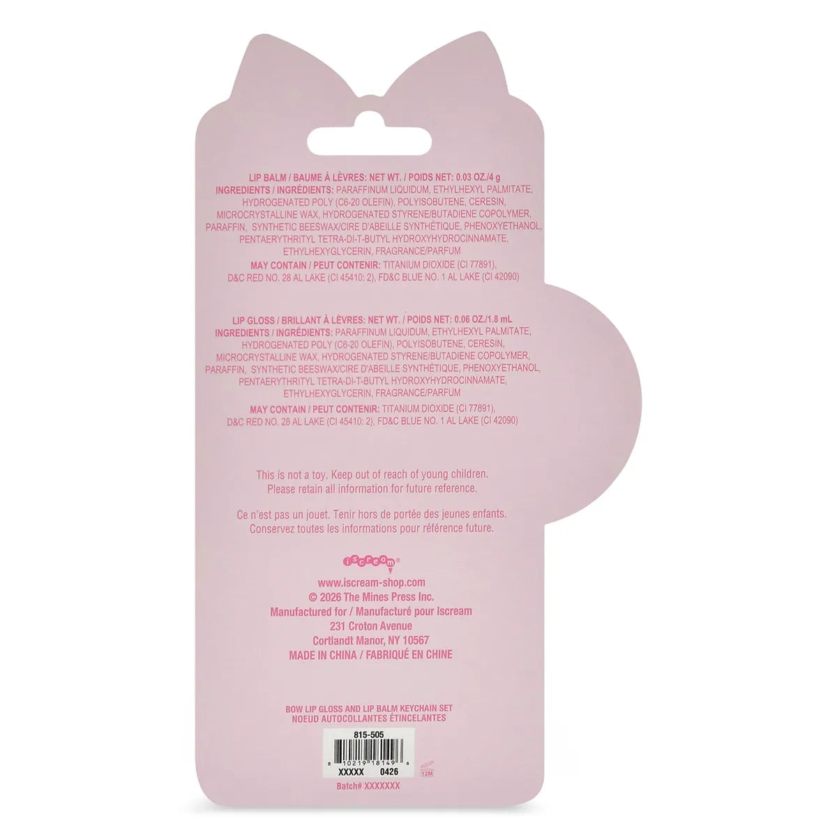 Iscream Bows Lip Gloss & Lip Oil Key Chain Set