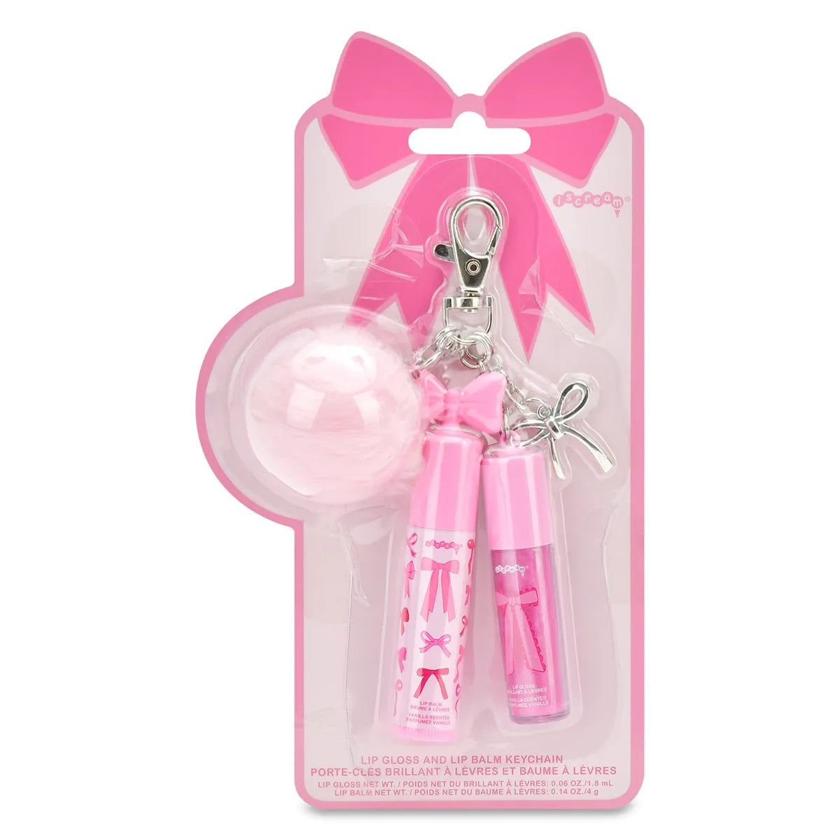 Iscream Bows Lip Gloss & Lip Oil Key Chain Set
