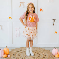 Coquette Pumpkin Sequin Patch Short Sleeve T-Shirt - Kids