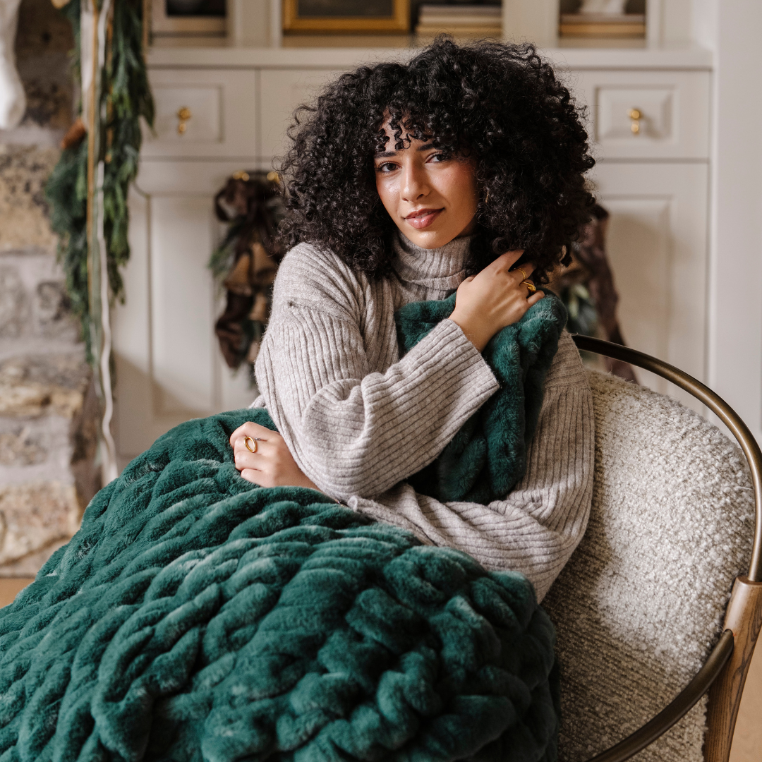 HOLIDAY DOUBLE RUCHED FAUX FUR THROW BLANKETS