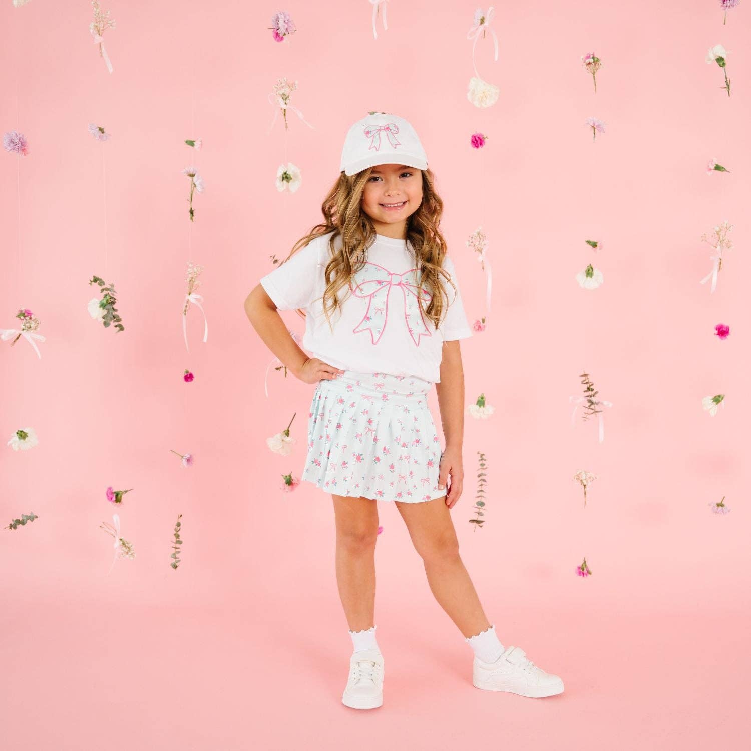 Sky Blue Floral Bow Patch Baseball Hat - Hair Accessories