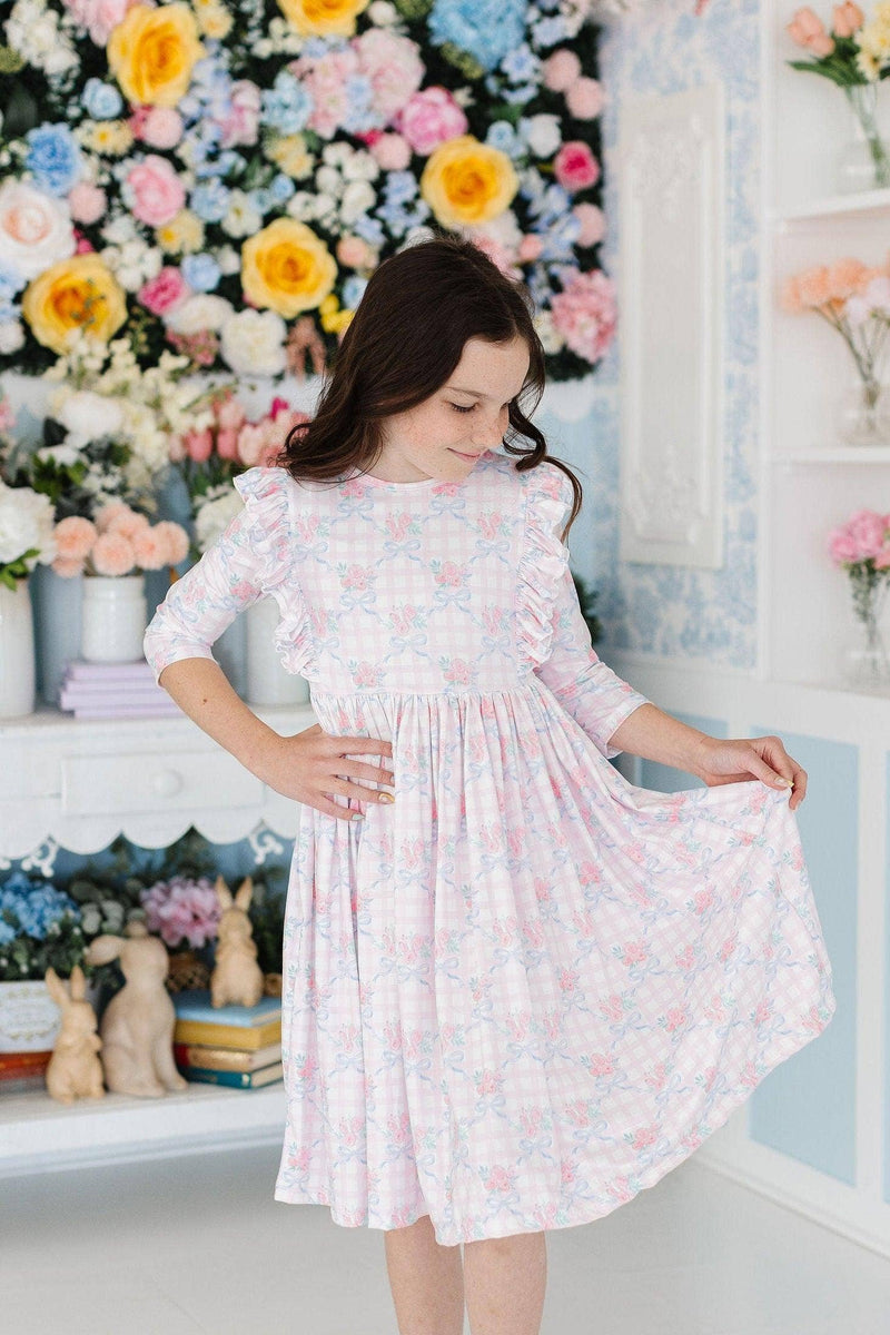 Ribbons & Roses 3/4 Sleeve Ruffle Twirl Dress - Baby Biz