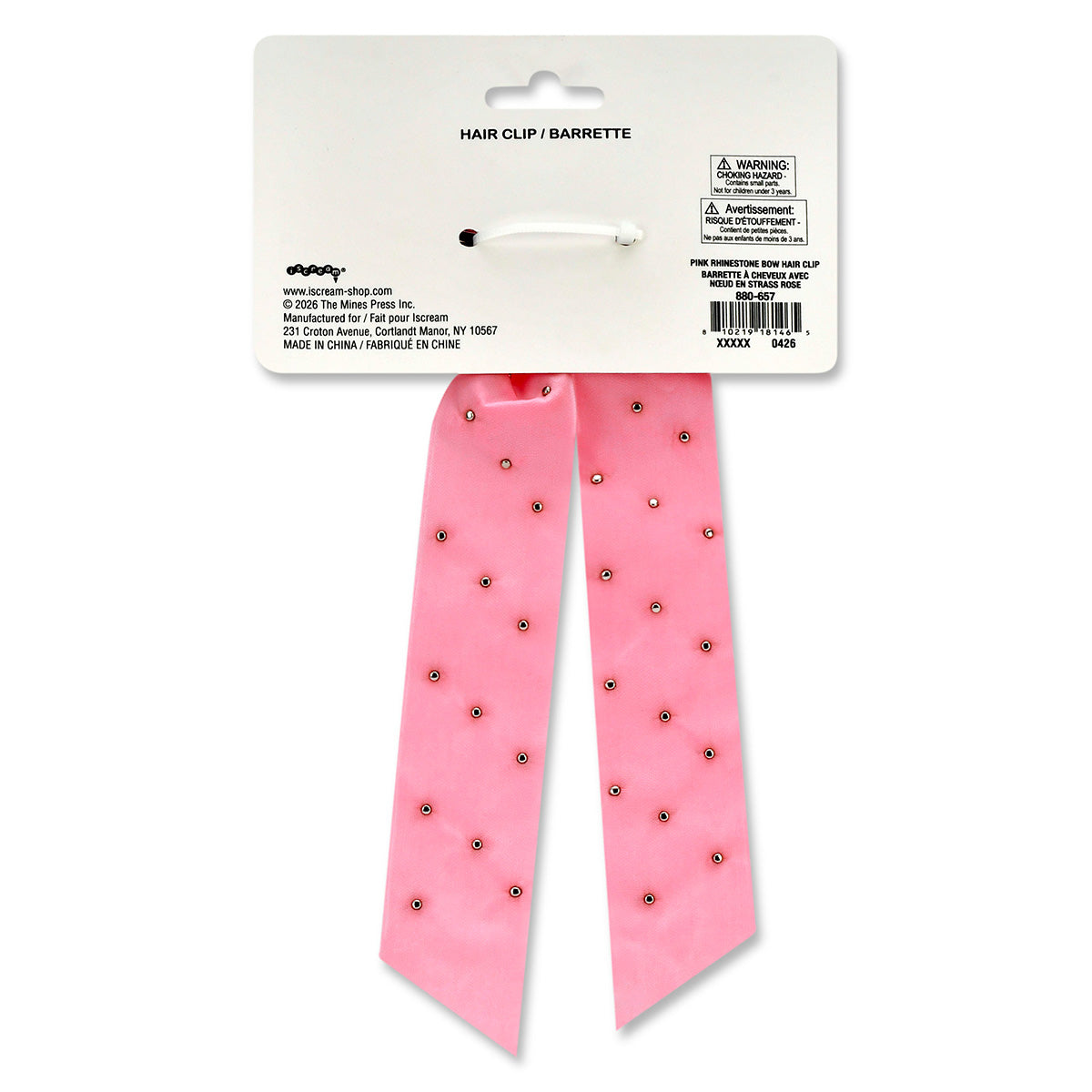 Iscream Pink Rhinestone Bow Hair Clip