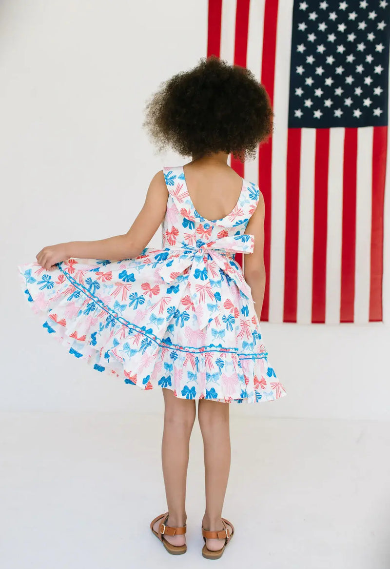 Lara Poplin Dress in Patriotic Bows