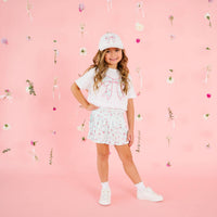 Sky Blue Floral Bow Patch Short Sleeve T-Shirt - Kids Spring