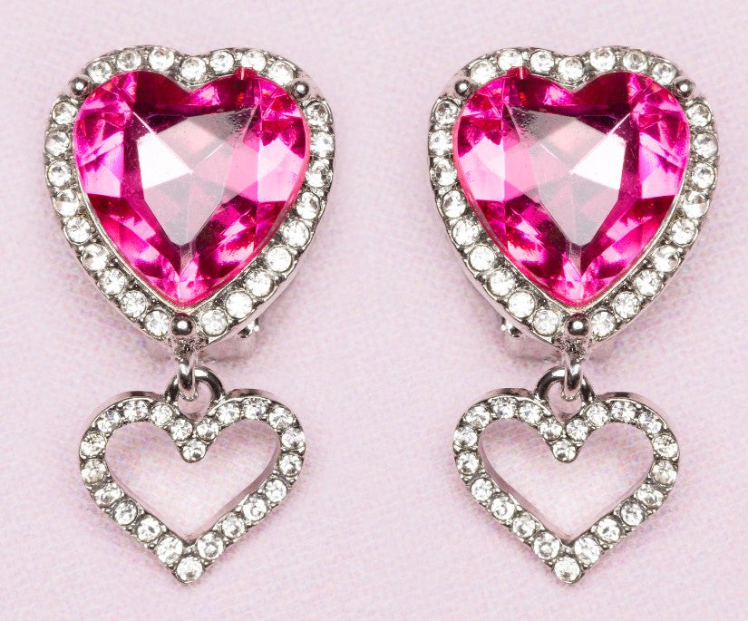 Boutique Heart Jewel Clip On Earrings