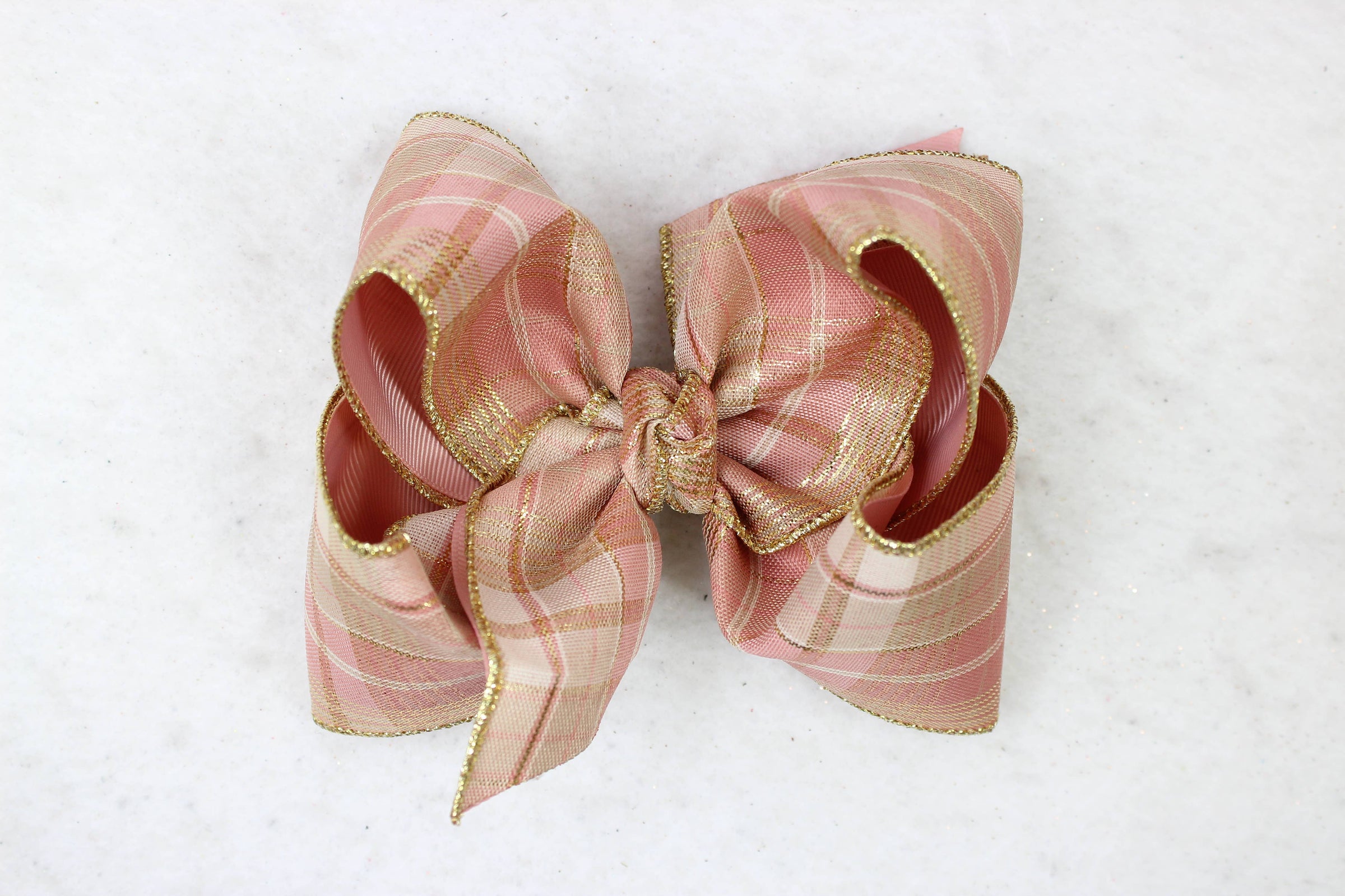 ROSE GOLD PLAID BOW: 5.5" Huge