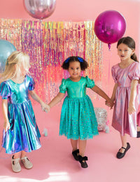 Puff Dress in Aqua Lamé